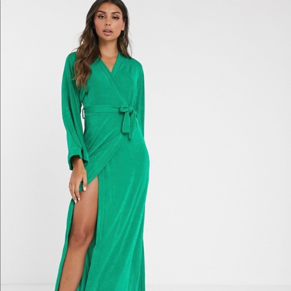 Missguided wrap kimono maxi dress in green